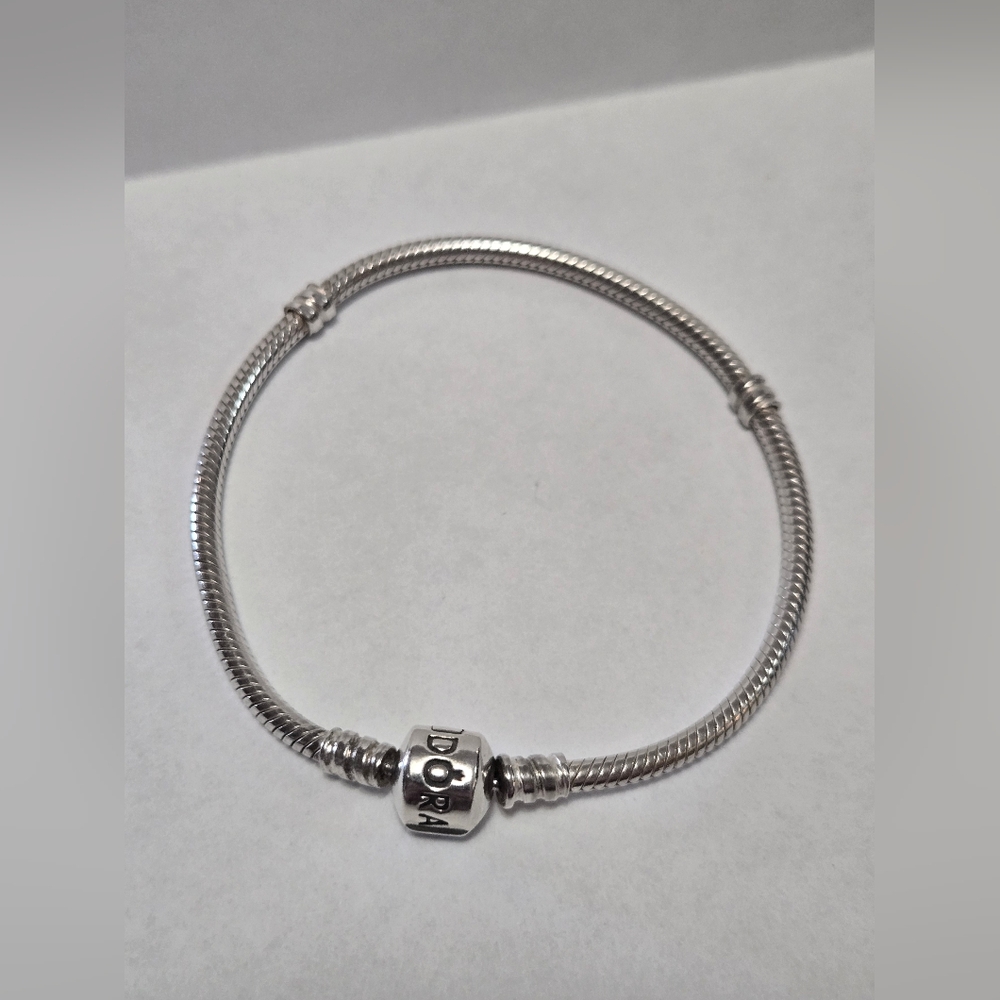 Pandora Silver Snake Chain Bracelet with Logo Barrel Clasp